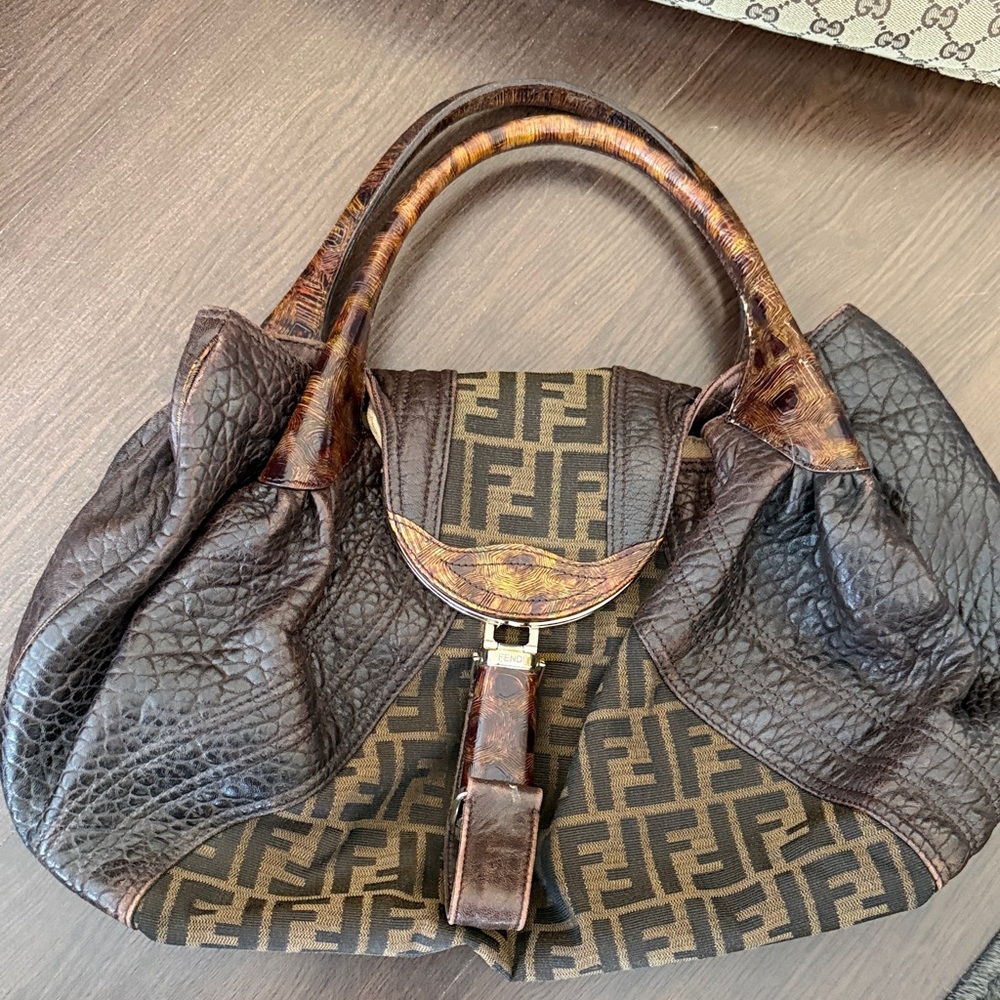 Fendi Dark Brown Textured Shoulder Bag
